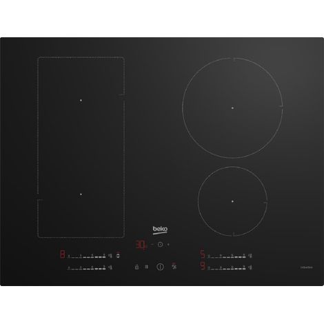 Beko – Table de cuisson à induction 70 cm HII74700UF – 4 foyers – Puissance 7400 W – Commande tactile – Verre noir – Zone modulaire