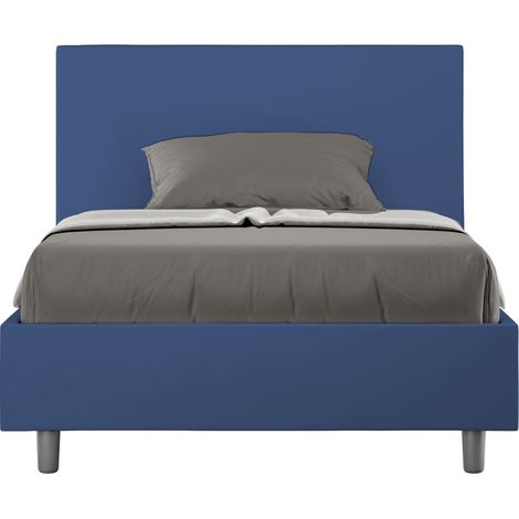 Letto 1 Piazza E Mezzo 120x200 cm con Rete e Contenitore con Testata Liscia in Similpelle Adele Blu (1/4)