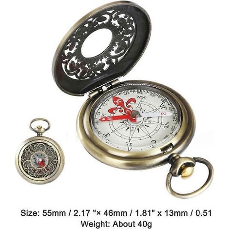 Boussole de randonnée rétro en bronze vintage, idéale comme boussole de poche pour enfants, style montre-boussole rétro, outil de travail en extérieur