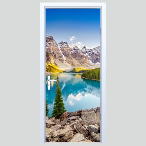 Adhesivo de tela para puerta: lago en las montañas 124PD