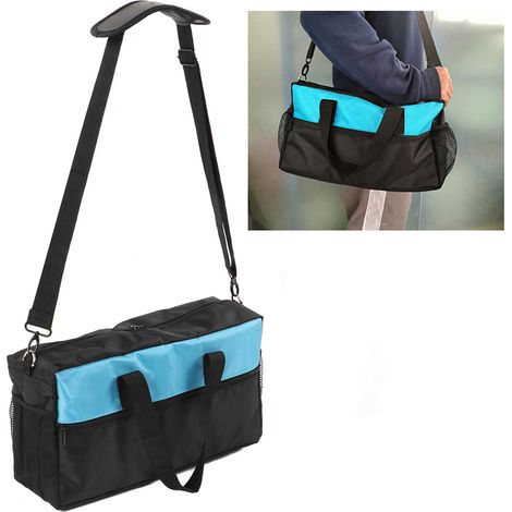 Multifunktionale Werkzeugtasche 1611 aus schwarzem und blauem Oxford-Gewebe, mit integriertem Schultergurt, verschleißfest, großes Fassungsvermögen, weite Öffnung, 40,6 cm (16 Zoll). (1/5)
