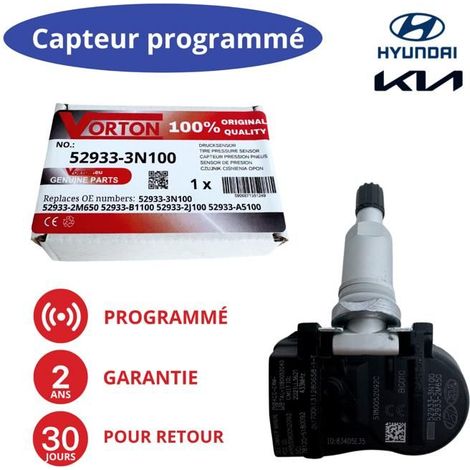 Sensore TPMS 433 MHz programmato per Hyundai e Kia – rif. 52933-3N100 / 52933-2M650