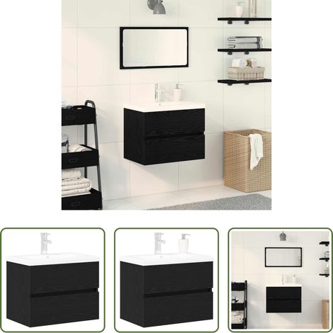 vidaXL Cabinet mural - Meuble de Lavabo de Salle de Bain Chêne noir 80 x 39 x 62 cm (1/5)