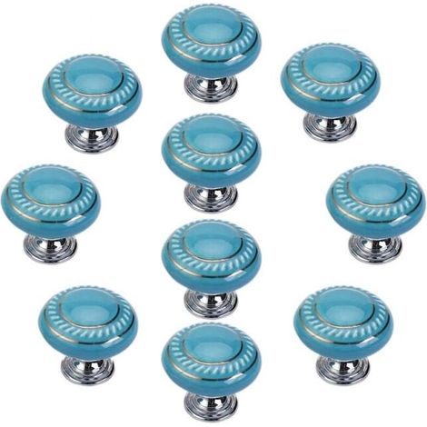 10Pcs Round Ceramic Door Knob Retro Simple Style Cabinet Knobs Vintage Pull Handle for Cupboard, Drawer, Wardrobe (1/5)