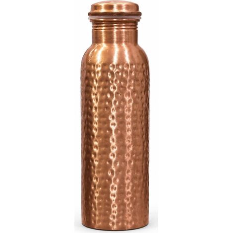 Bottiglia d'acqua da 1 litro in rame puro al 100%, a prova di perdite, contenitore ayurvedico con finitura liscia e artigianale, benefici per la salute, migliora la digestione e la vitalità (1/5)