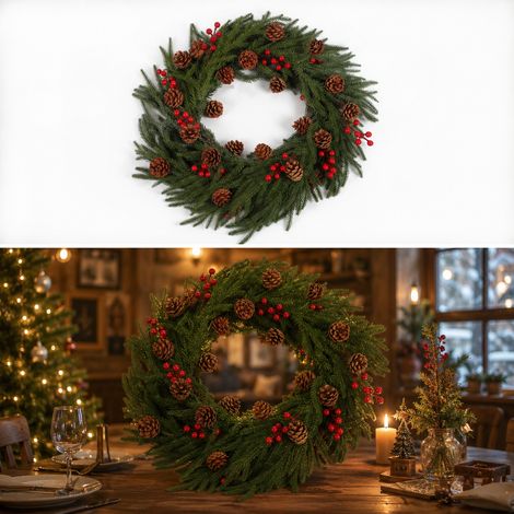 TolleTour Ghirlanda natalizia artificiale, 2.75 m, stile pino Norfolk, con palline, fiocchi di neve e nastri - Decorazione natalizia flessibile per casa, uff... (1/5)
