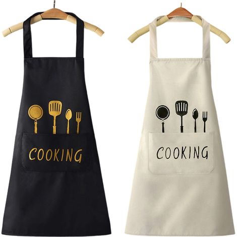 Lot de 2 tabliers de cuisine unisexes imperméables, ajustables et lavables en machine, pour la cuisine et la pâtisserie. (1/5)