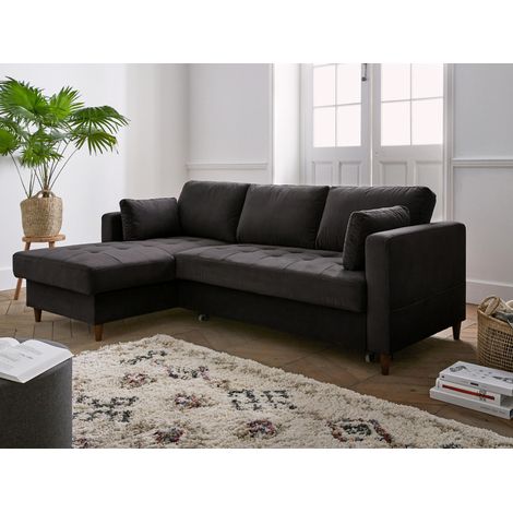 Anna – ecksofa mit schlaffunktion– mit bettkasten – 4-sitzer – zeitgenössischer stil – links - dunkelgrau