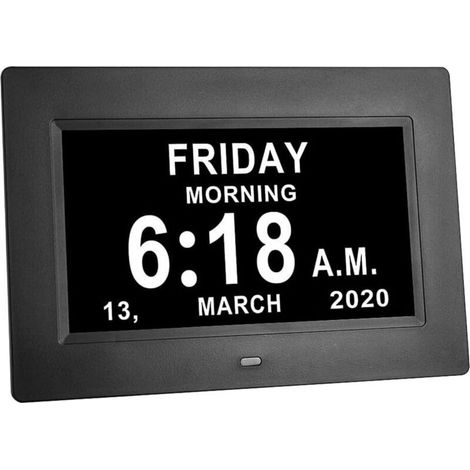 Reloj digital de 7 pulgadas con gran visualización de fecha y día, atenuación automática y soporte multilingüe -Crezuo