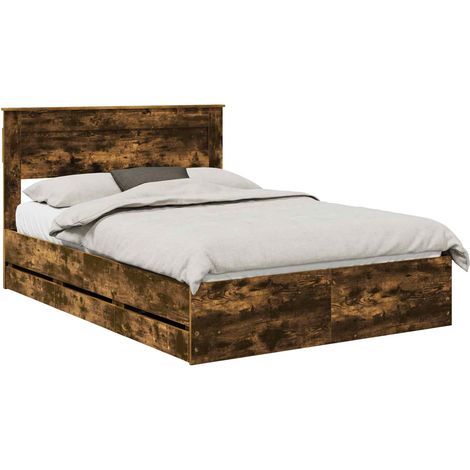 Bed Frame with Drawer Smoked Oak 160 x 200 cm Engineer Wood vidaXL (1/5)