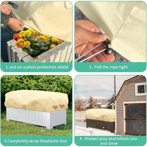 Set di 3 coperture rettangolari per vasi da fiori, protezione invernale contro il gelo, con coulisse, per balcone o davanzale (100 x 40 x 45 cm) (1/3)