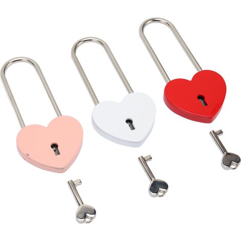 Cadenas en forme de cœur 3 pièces avec 3 clés, alliage de zinc antirouille, cadenas d'amour pour petite valise, sac à main, coffret à bijoux (1/5)