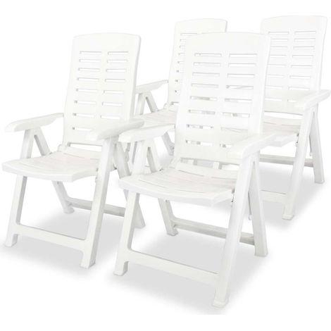 Chaises pliantes inclinables, lot de 4, en plastique blanc (1/5)