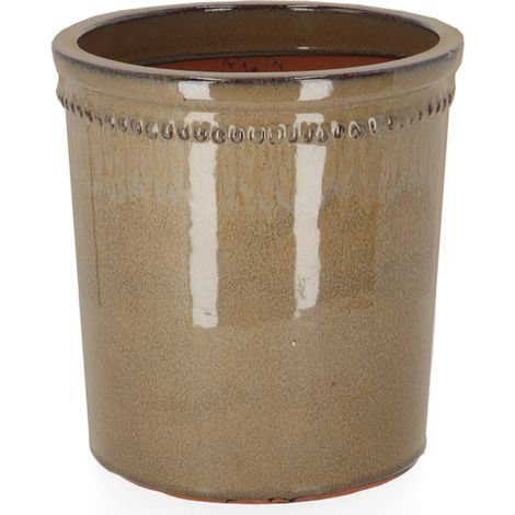 Pot de fleur rond en terre cuite verni - Taupe - D 25 x H 25 cm - Livraison gratuite