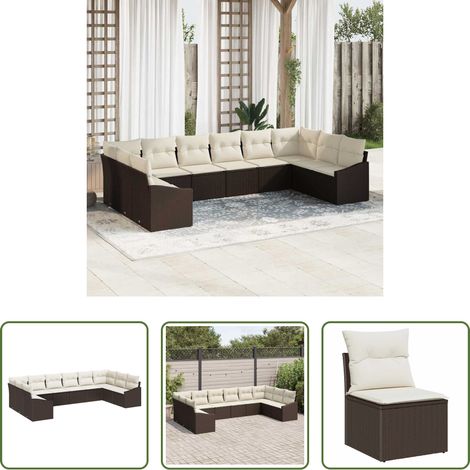 vidaXL Balkonsofa - Gartensofa-set mit Speicher 10 pcs Braun und Creme Poly-Rattan (1/5)
