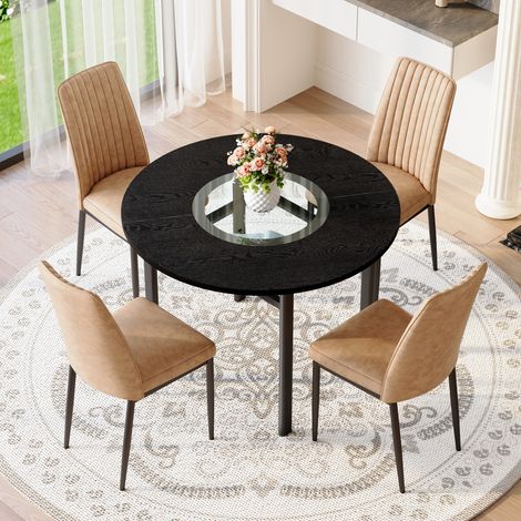 Table ronde 100 cm bois noir, en bois et tissu, pour salon et salle à manger, ensemble moderne salle à manger, style moderne