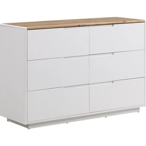 Vente-Unique – Commode 6 tiroirs en MDF blanc laqué et chêne – Dimensions 120x80x40 cm – Charge max 50 kg – Montage facile (1/4)