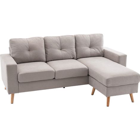 Sofá esquinero en L de lino gris claro con chaise longue reversible para 3 plazas (1/5)