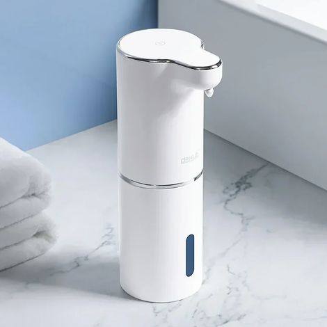 Distributeur de savon automatique en mousse pour salle de bain, lave-mains intelligent avec chargement USB, blanc, matériau ABS de haute qualité. (1/5)