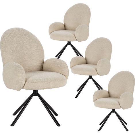 Lot de 4 chaises pivotantes tissu bouclettes crème pied métal noir - MORENO (1/5)