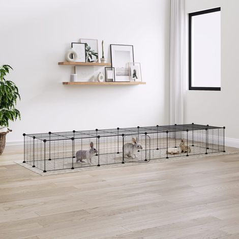 Cage animaux de compagnie à 36 panneaux et porte - Clapier Poulailler pour lapins poulets Noir 35x35 cm BV575115 - BonneVie (1/4)