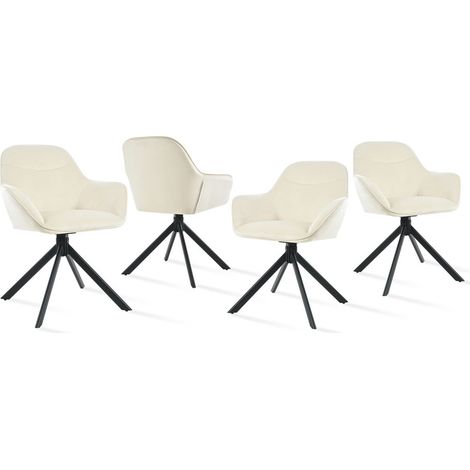 Goeurvant 360° Drehstühle mit weichem Sitz, eleganter, geschwungener Rückenlehne und ergonomischen Armlehnen, stilvoller Komfort für jedes Zimmer - 4er Set - Cremeweiß