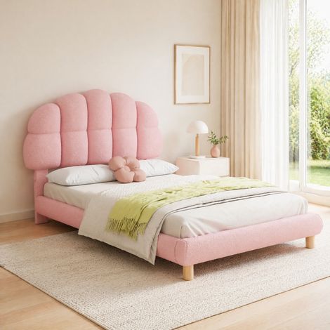 MEUBLIV Cama 90x200 cm rosa – cabecero regulable, estructura acolchada, sin colchón (1/5)