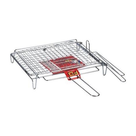 GRATICOLA BARBECUE A RETE DOPPIA RIBALTABILE FD  ACCIAIO CROMATO CM 40X30