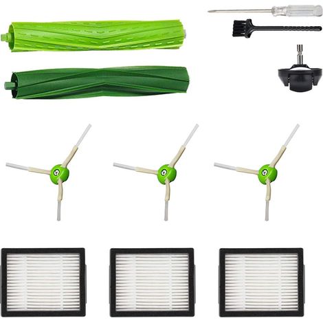 Per parti di ricambio per iRobot Roomba i3 i3+ i4 i4+ i6 i6+ i7 i7+ i8 i8+/Plus E5 E6 E7 I&E aspirapolvere, 1 spazzola in gomma e 1 ruota anteriore, 3 filtri e 3 spazzole laterali (1/5)