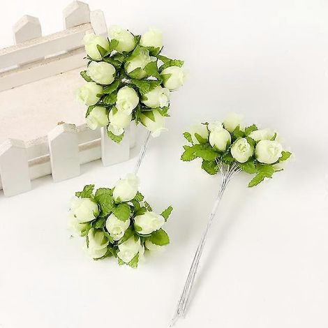 Lot de 12 mini roses artificielles en soie, idéales pour la décoration intérieure, les mariages, les couronnes et les cadeaux.144 pièces beige (1/5)