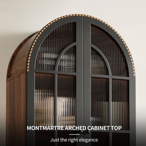 Armoire de rangement à arc élevé. Portes spacieuses et hautes pour le rangement dans la cuisine et le salon. Armoire de rangement, vitrine avec des portes en verre. Armoire dotée d’une finition en boi (1/5)