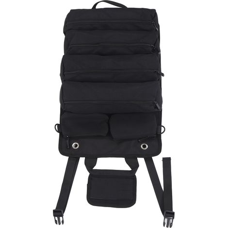 Sac à outils enroulable, sac de rangement portable et multifonctionnel en tissu Oxford avec poches séparées, organisateur d'outils pour le jardinage et le camping, noir (1/5)