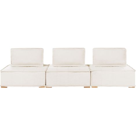 Canapé Modulaire 3 Places Tissu Hydrofuge Pieds en Bois Massif Assise Matelassée Meuble Salon Blanc Cassé Tibro (1/5)