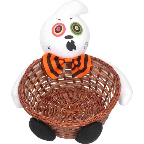Panier à bonbons, joli panier à bonbons tressé en bambou avec poupée pour décoration de fête, panier à bonbons aux fruits, cadeau d'Halloween, blanc (1/5)