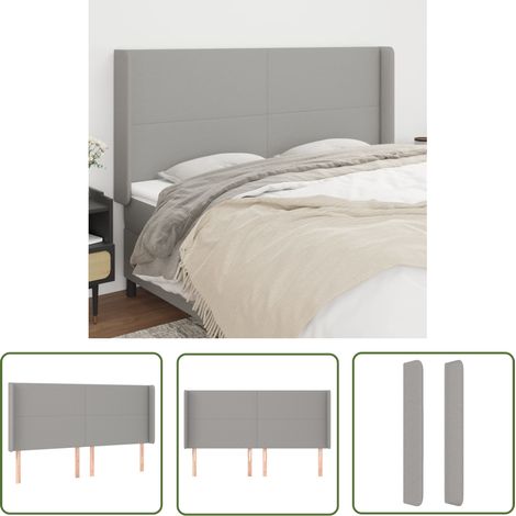 Tête de lit avec oreilles, Résistante et économique, Panneau de lit, Gris clair 203x16x118/128 cm Tissu OIB3450E (1/5)