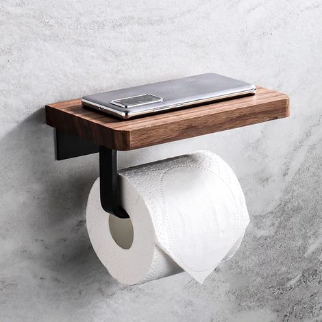 (Style 5) Ensemble de rangement de salle de bain en bois et métal sans perçage – Porte-papier toilette mural, porte-savon et boîte à mouchoirs – Organisateur sans perçage (1/5)