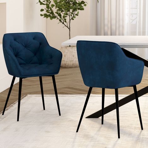Lote de 2 sillas de comedor LYA con reposabrazos de terciopelo azul pato