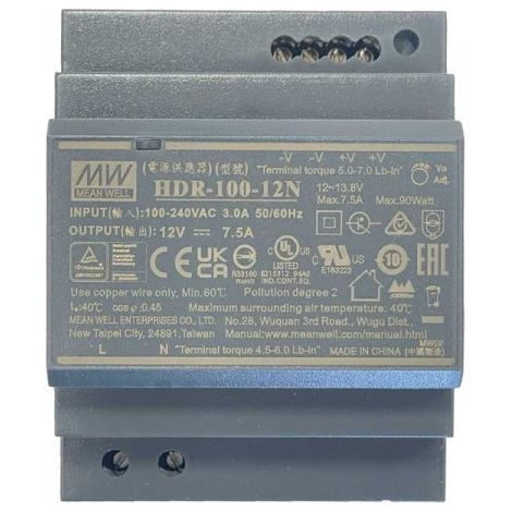 MW MEAN WELL HDR-100-12N Alimentatore Guida DIN 100W 12V 7,5A Input 220V e 110V