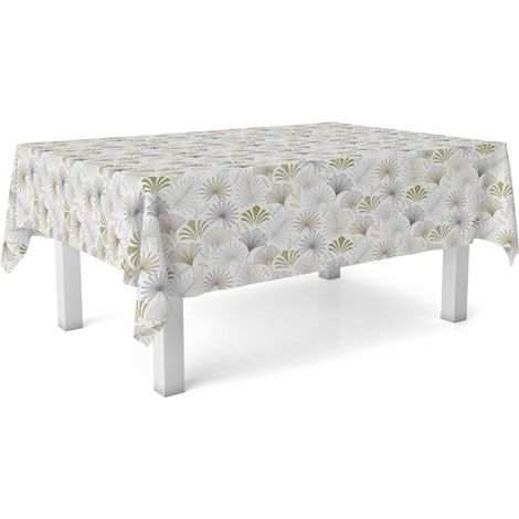 1 Nappe en toile cirée, 100x140 cm, rectangulaire, imperméable, anti-taches, beige, pour salle à manger