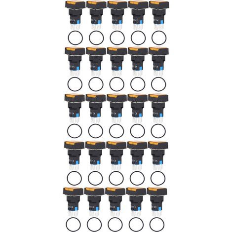 Lot de 25 interrupteurs à bouton-poussoir carrés en laiton ABS à verrouillage automatique avec voyant lumineux pour boîte de distribution, 16 mm, 24 V, jaune (1/5)