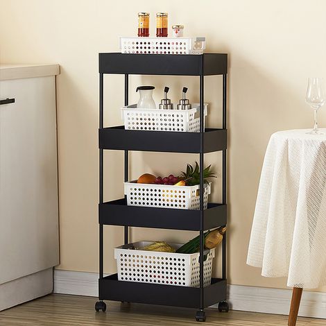 Aqrau Desserte de cuisine Chariot multifonctionnel amovible noir à quatre couches de 40 22 90cm / chariot de stockage / étagère (1/5)