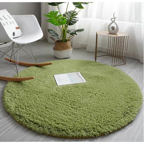 Tapis de bain rond beige 60 cm Vert Uni Tapis rond en velours d'agneau doux chambre salon tatami tapis de sol flottant fenêtre couvre-lit (1/5)