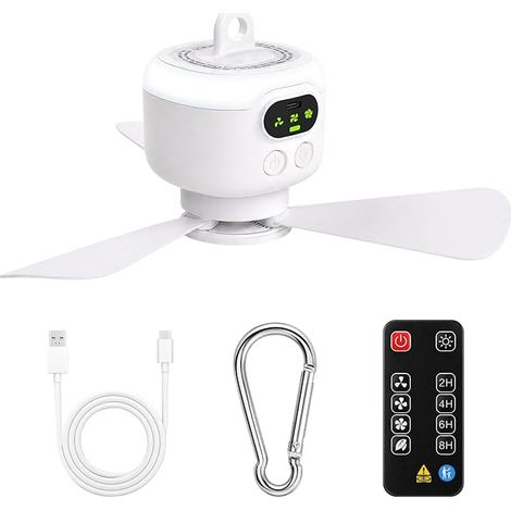 Ventilateur Camping Rechargeable 8000mAh avec Lumière, Petit Ventilateur Plafond Tente avec Télécommande, 4 Vitesses Minuterie Silencieux, Mini Fan Portable Extérieur Dortoir (1/5)