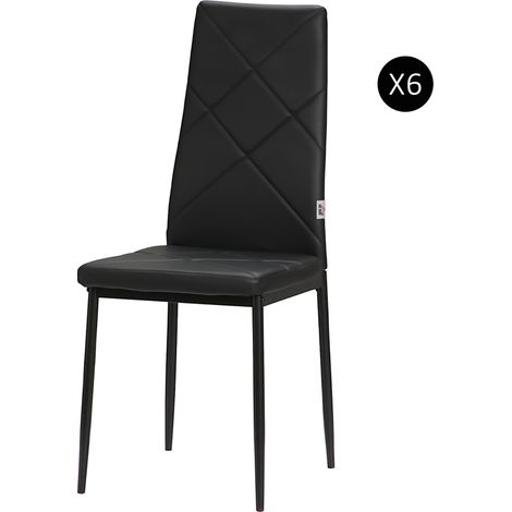 Sedie da Pranzo Moderne Schienale Alto Finta Pelle Acciaio Nero 6 Pezzi 41x50x97 cm