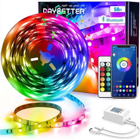 Bande LED 5050 RVB - 15 m - Contrôle par application Bluetooth - Guirlande lumineuse avec télécommande - Pour chambre à coucher, cuisine, salon et TV (1/5)