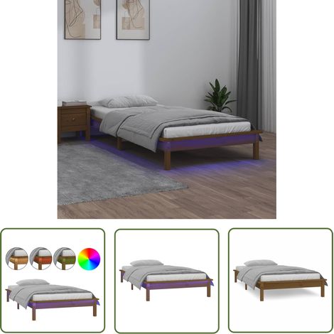 The Living Store Cadre de lit à LED sans matelas 90x200 cm bois massif - Cadre De Lit - Lit Double - Meuble Chambre - Luminaire Led - Bois Massif (1/5)