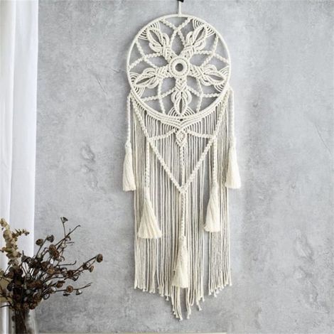 Attrape-reves - Macramé en coton tissé à la main - Décoration murale bohème - 30,5 x 81,3 cm - Beige (1/5)