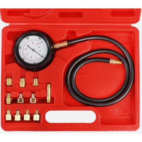 Testeur de pression d'huile moteur 0-500 PSI / 0-35 bar, manomètre 3,5 pouces avec 11 adaptateurs laiton, flexible 40 pouces et valise (1/5)