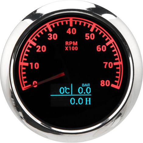 Compte-tours 3 en 1 85mm 8000 tr/min fond noir rétroéclairage rouge 9-32V DC pour voiture bateau camping-car (1/5)