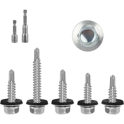 130 Pcs Vis Autoforeuse Metal 5.5x50mm, Tête Hexagonale et Rondelle  Vis autoforeuse metal pour toiture, vis à tête hexagonale avec rondelle étanche, tole ondulée pour toiture bac acier bois (1/5)